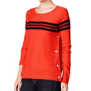 Maison Jules Striped Button Detail Sweater Red